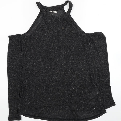 Noisy may Womens Black Polyester Basic T-Shirt Size XS Halter - Cold Shoulder