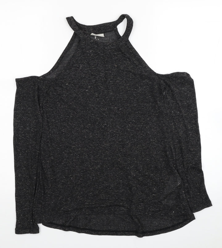 Noisy may Womens Black Polyester Basic T-Shirt Size XS Halter - Cold Shoulder
