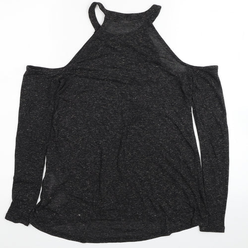 Noisy may Womens Black Polyester Basic T-Shirt Size XS Halter - Cold Shoulder