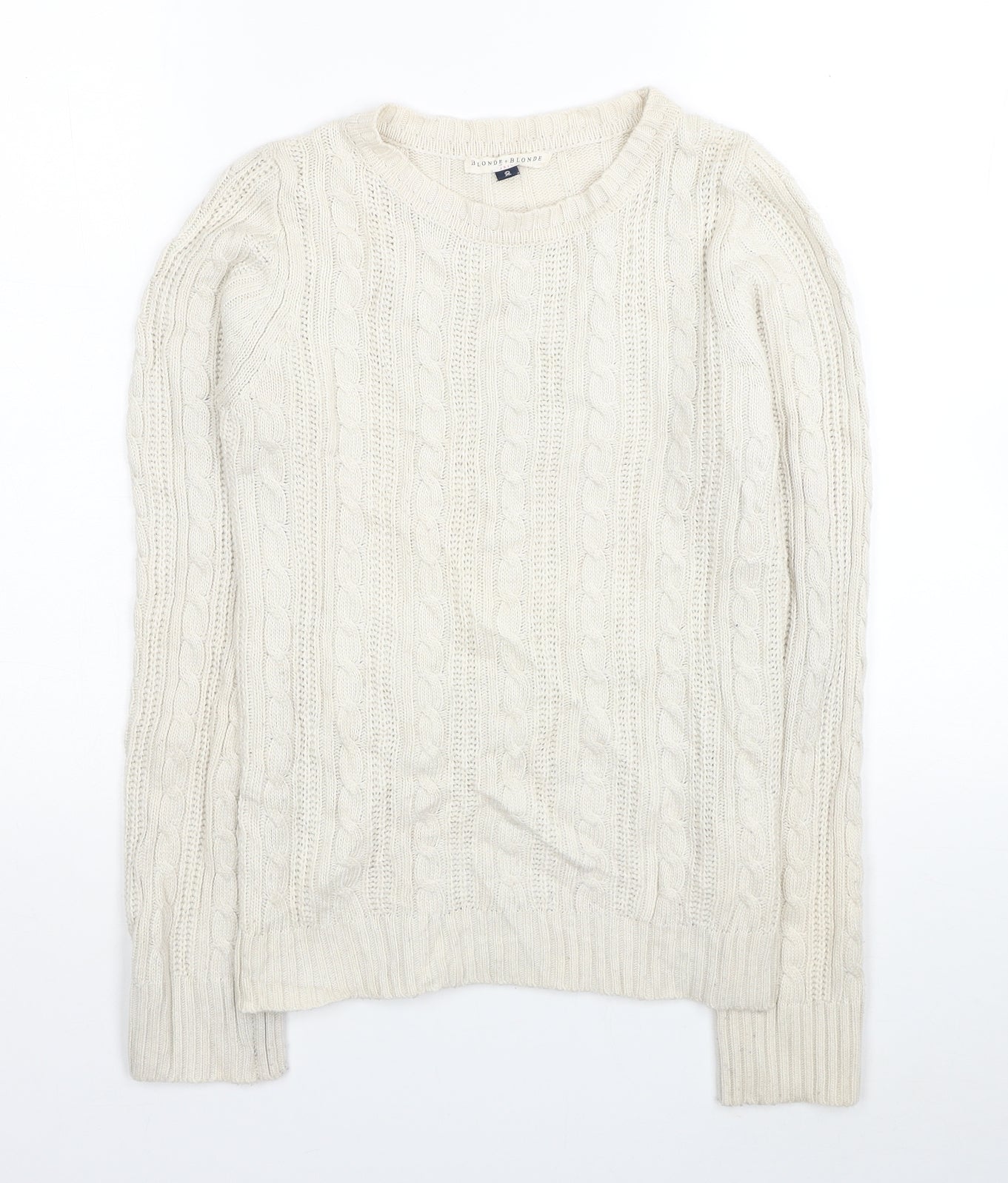 Blonde + Blonde Womens Ivory Round Neck Polyester Pullover Jumper Size 8