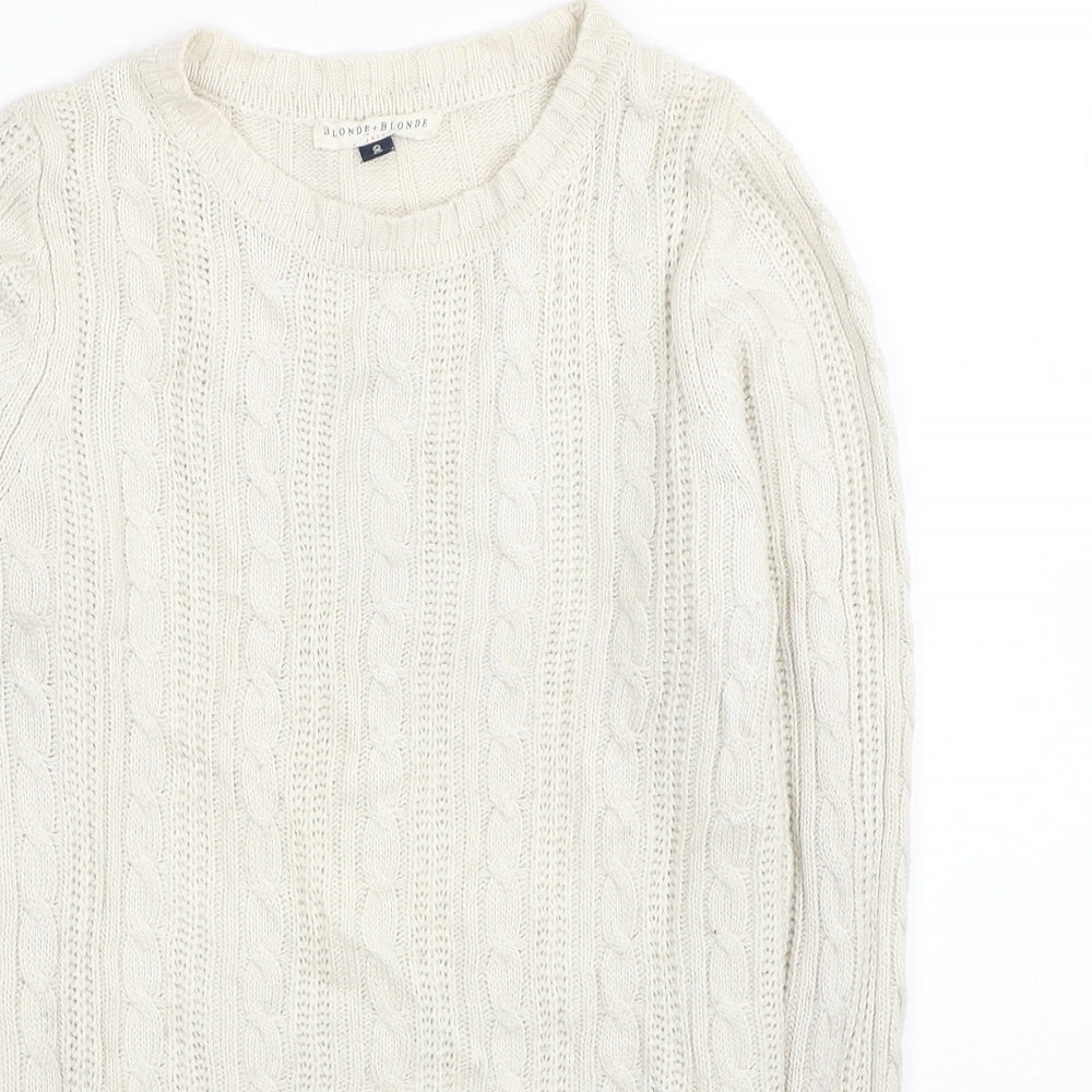 Blonde + Blonde Womens Ivory Round Neck Polyester Pullover Jumper Size 8