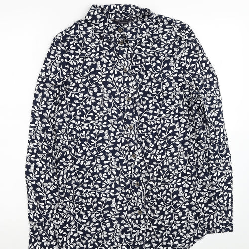 Marks and Spencer Womens Blue Floral Viscose Tunic Button-Up Size 8 Collared