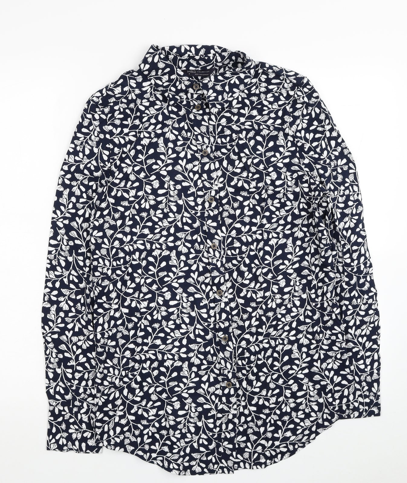 Marks and Spencer Womens Blue Floral Viscose Tunic Button-Up Size 8 Collared