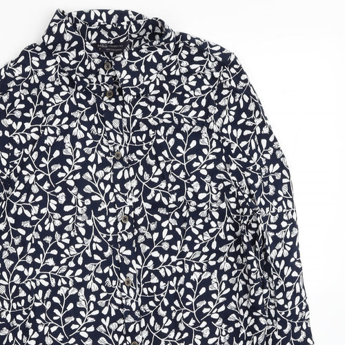 Marks and Spencer Womens Blue Floral Viscose Tunic Button-Up Size 8 Collared