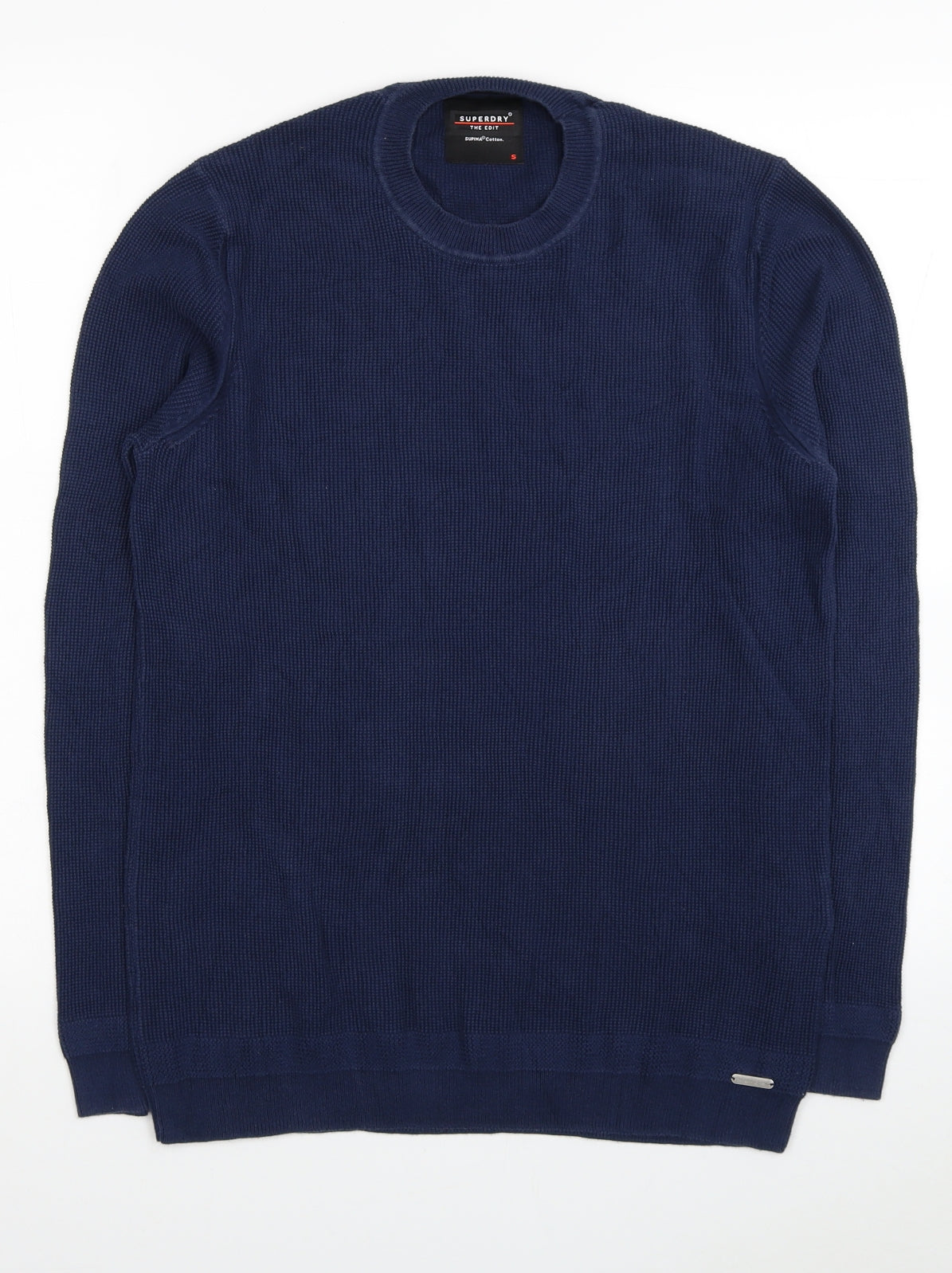 Superdry Mens Blue Round Neck Cotton Pullover Jumper Size S