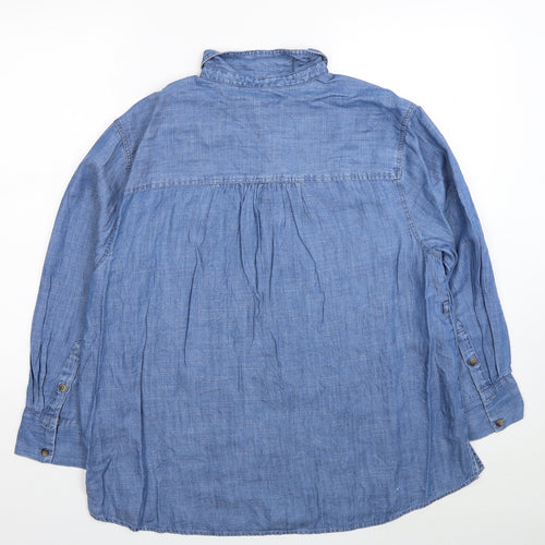 Marks and Spencer Womens Blue Lyocell Basic Button-Up Size 14 Collared