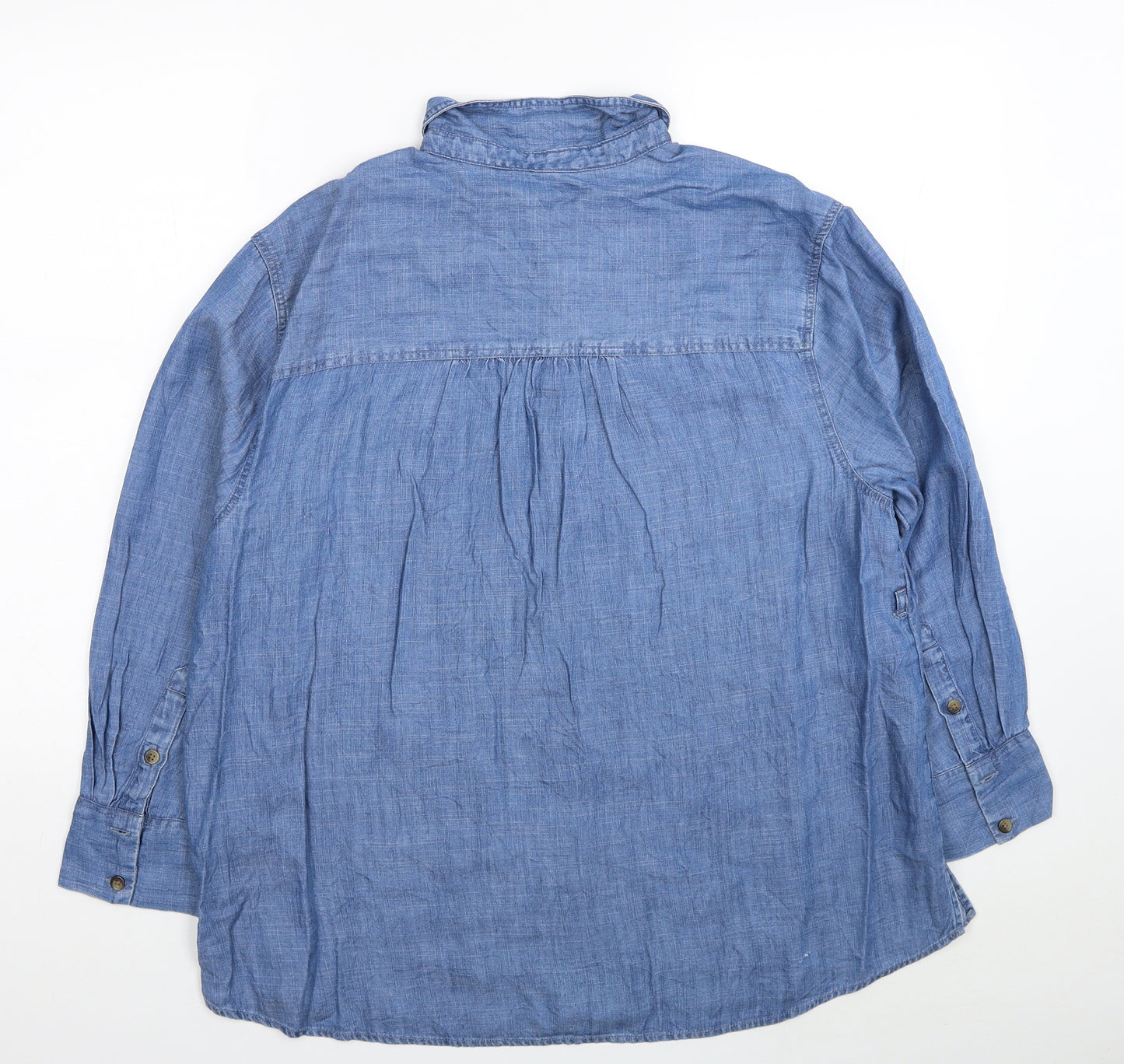 Marks and Spencer Womens Blue Lyocell Basic Button-Up Size 14 Collared