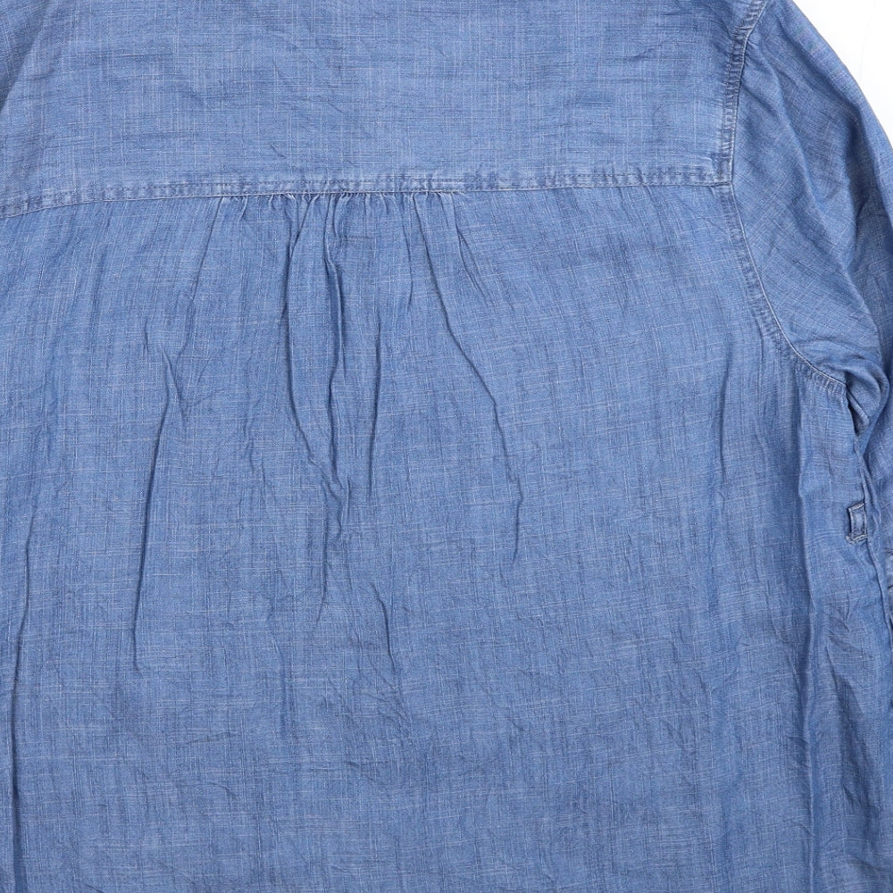 Marks and Spencer Womens Blue Lyocell Basic Button-Up Size 14 Collared