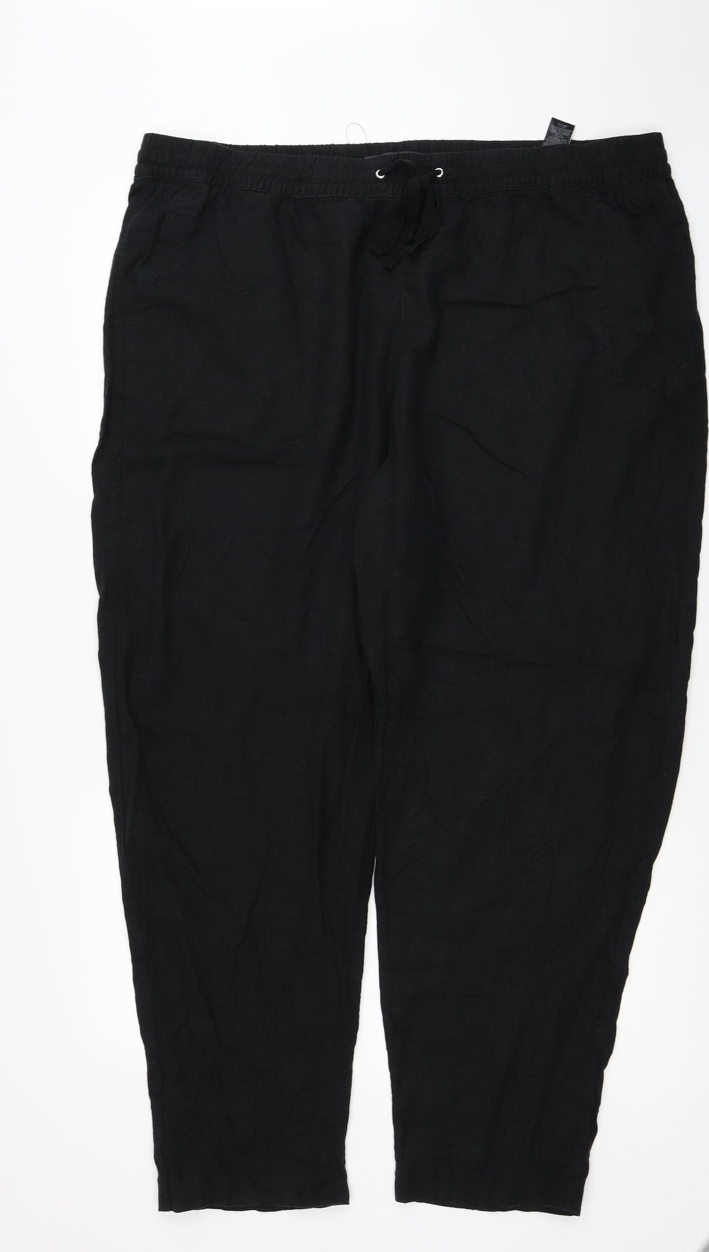 Marks and Spencer Womens Black Linen Capri Trousers Size 22 L27 in Regular Tie