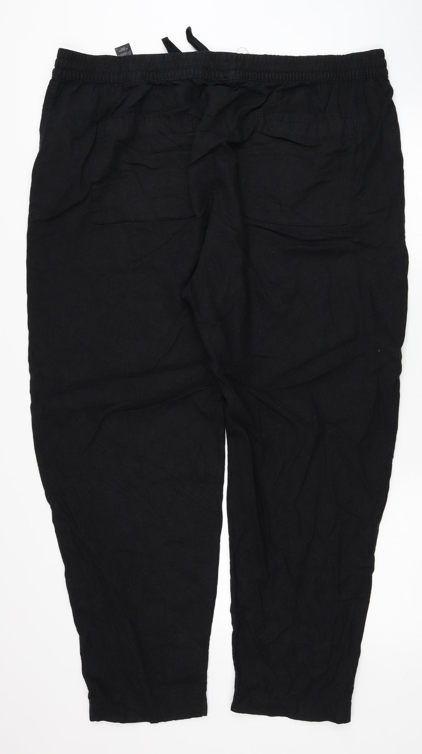 Marks and Spencer Womens Black Linen Capri Trousers Size 22 L27 in Regular Tie