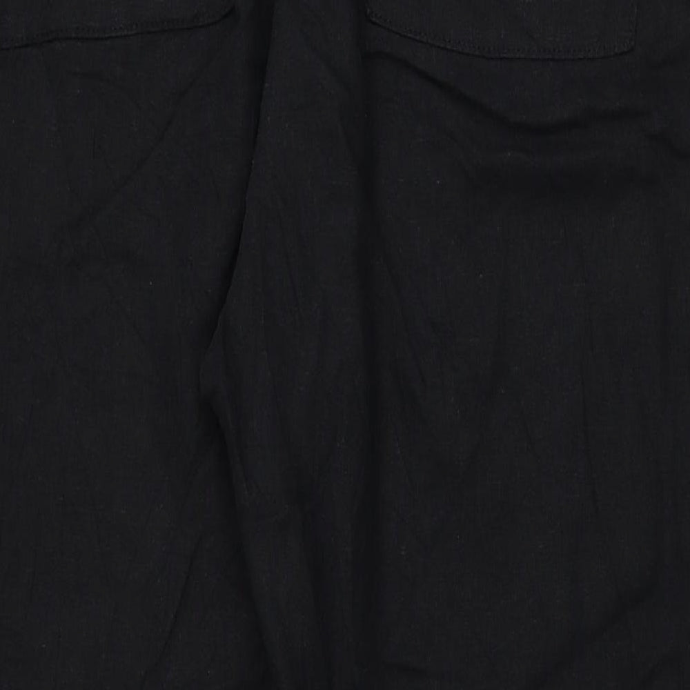 Marks and Spencer Womens Black Linen Capri Trousers Size 22 L27 in Regular Tie