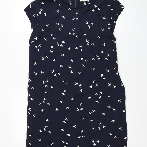 Debenhams Womens Blue Geometric Viscose T-Shirt Dress Size 10 Scoop Neck Zip - Bird Print