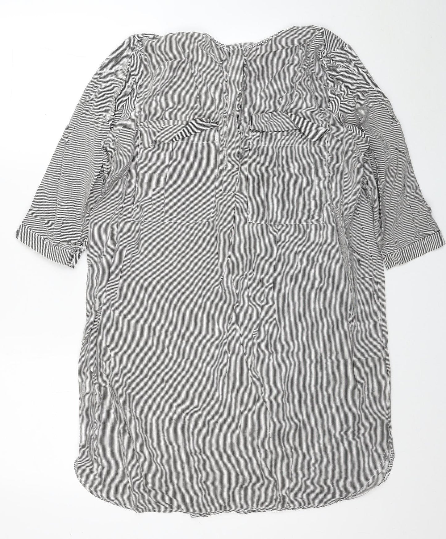 H&M Womens Black Striped Viscose Shirt Dress Size 10 Round Neck Pullover