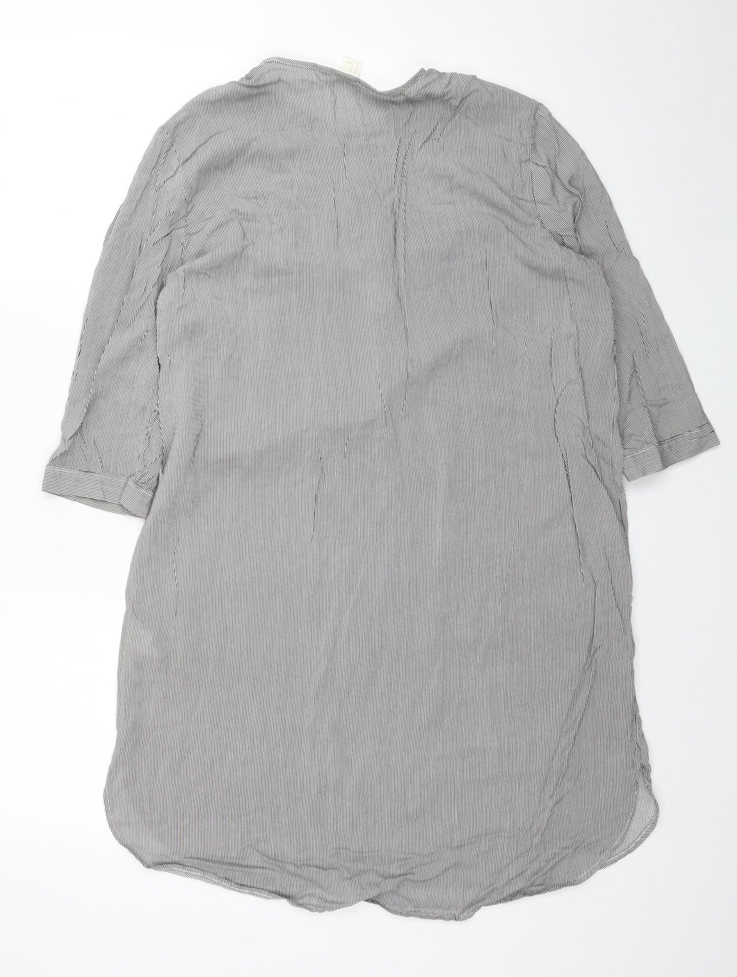 H&M Womens Black Striped Viscose Shirt Dress Size 10 Round Neck Pullover