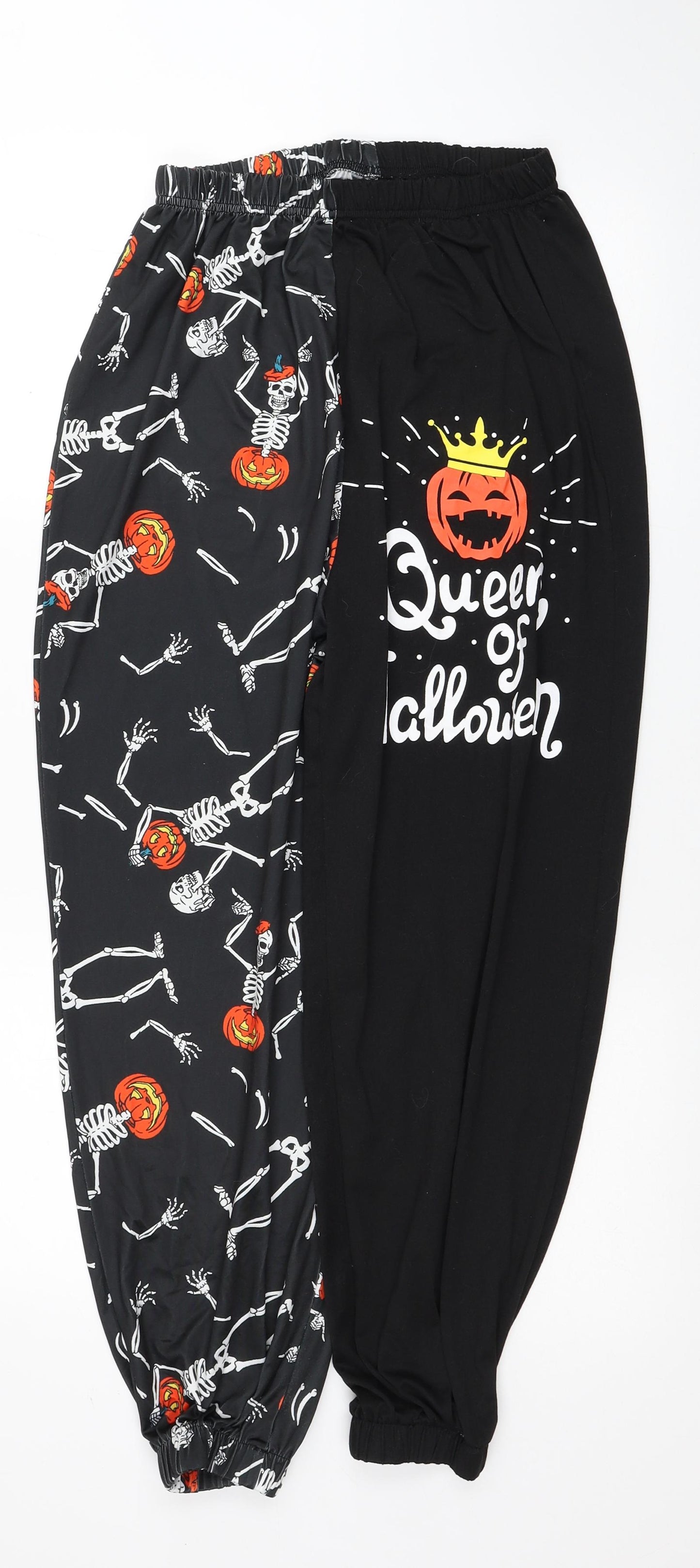 Halloween Womens Black Geometric Polyester Capri Lounge Pants Size L - Queen Of Halloween Elasticated