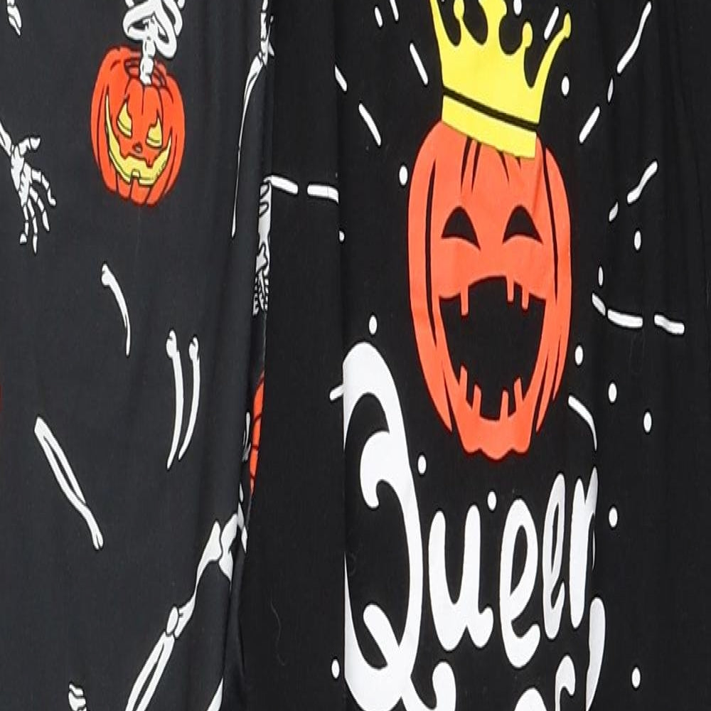 Halloween Womens Black Geometric Polyester Capri Lounge Pants Size L - Queen Of Halloween Elasticated