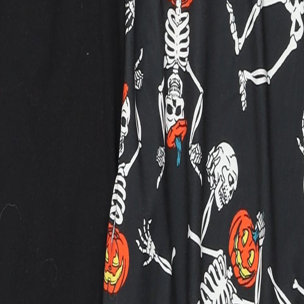 Halloween Womens Black Geometric Polyester Capri Lounge Pants Size L - Queen Of Halloween Elasticated