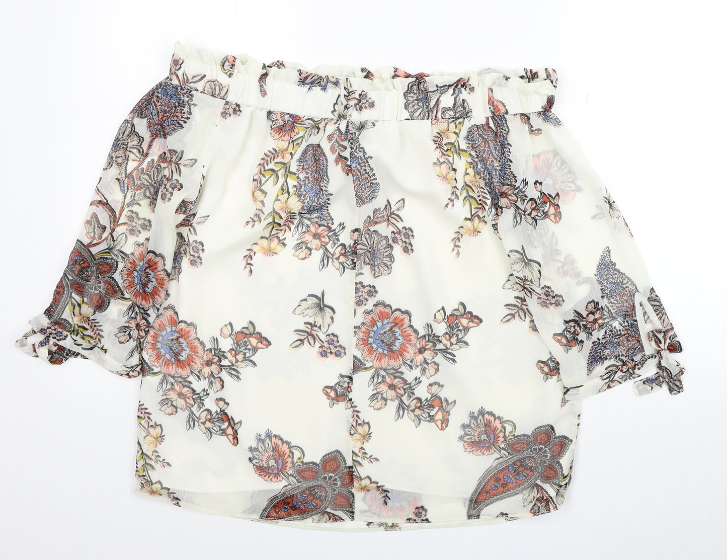 F&F Womens Ivory Floral Polyester Basic Blouse Size 10 Off the Shoulder