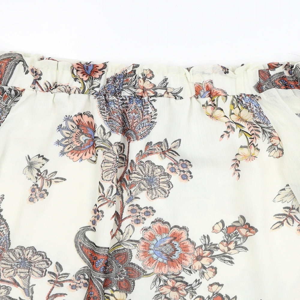 F&F Womens Ivory Floral Polyester Basic Blouse Size 10 Off the Shoulder
