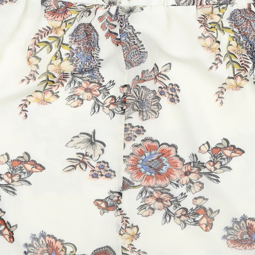 F&F Womens Ivory Floral Polyester Basic Blouse Size 10 Off the Shoulder