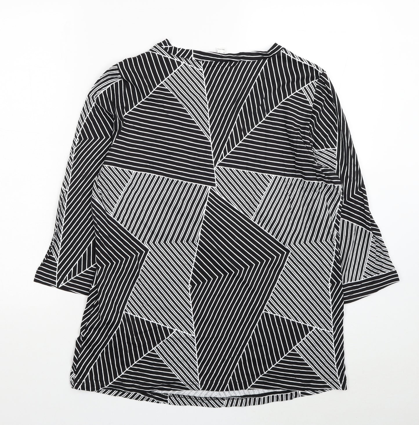 Yanev Womens Black Geometric Cotton Basic Blouse Size 14 V-Neck