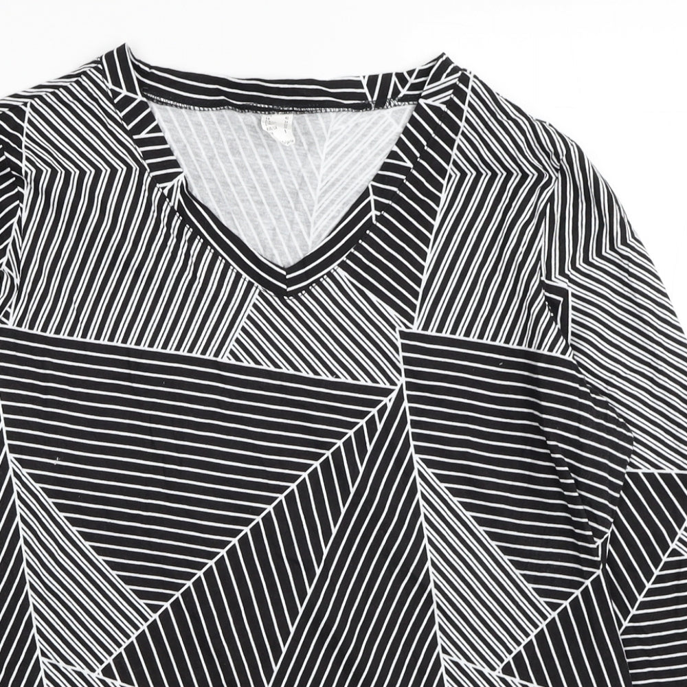 Yanev Womens Black Geometric Cotton Basic Blouse Size 14 V-Neck