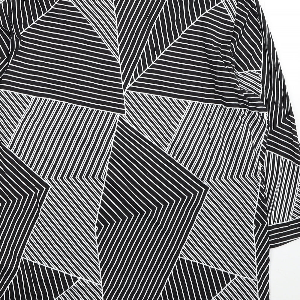 Yanev Womens Black Geometric Cotton Basic Blouse Size 14 V-Neck