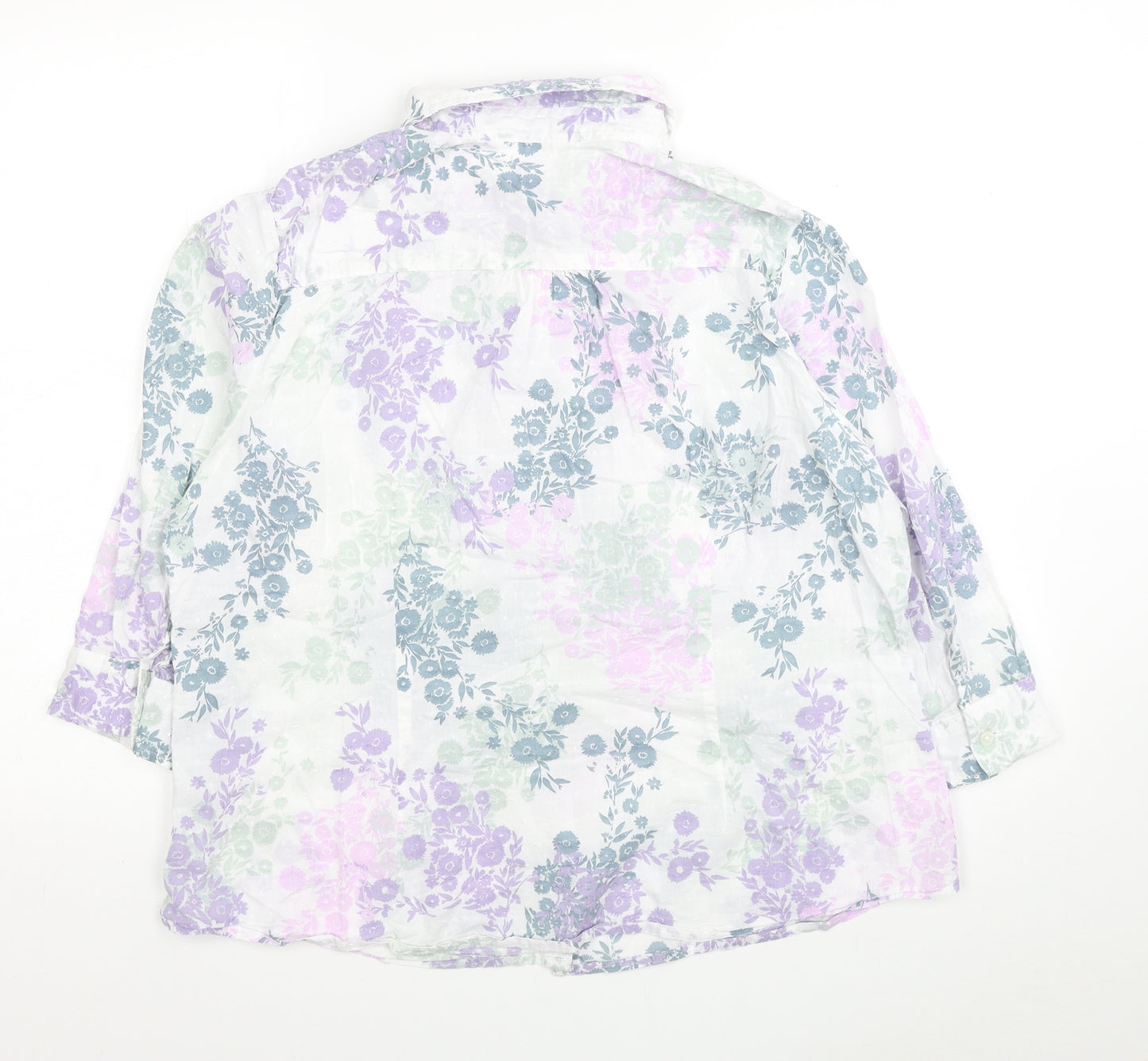 Marks and Spencer Womens White Floral Cotton Basic Blouse Size 18 Collared