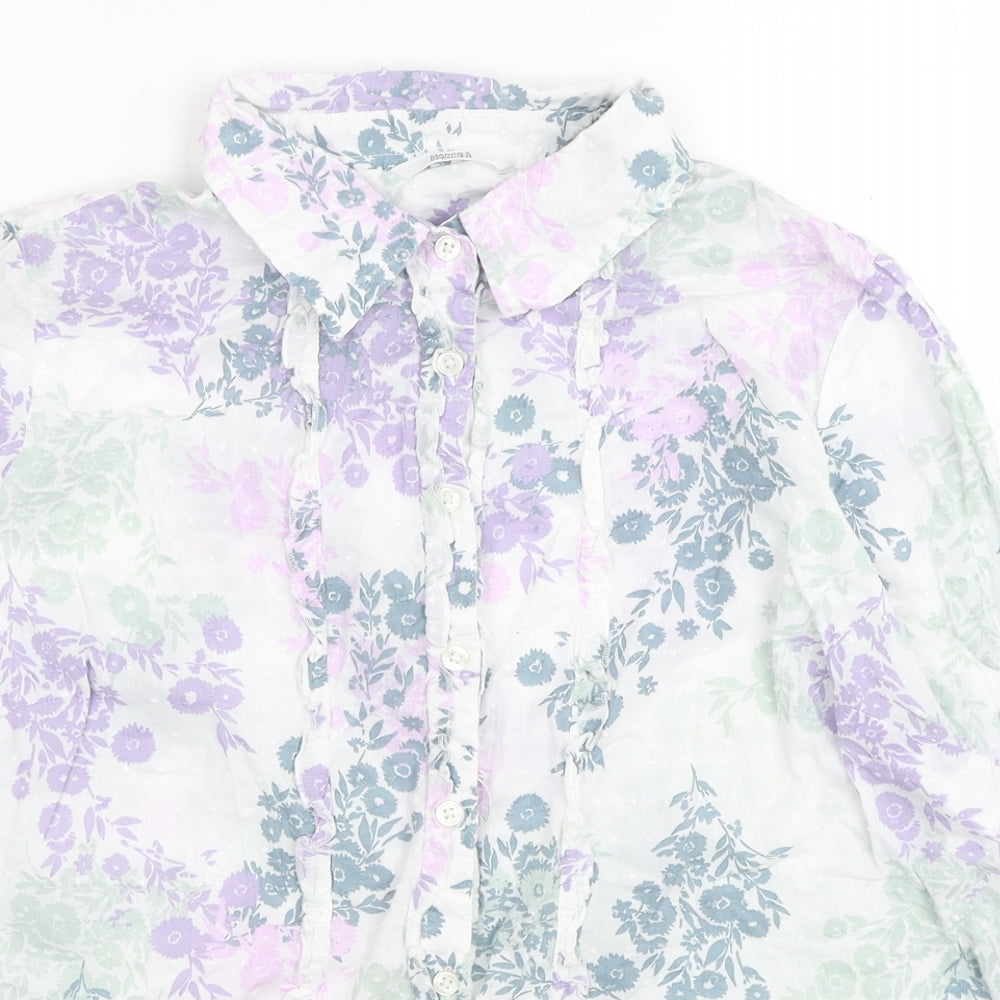 Marks and Spencer Womens White Floral Cotton Basic Blouse Size 18 Collared