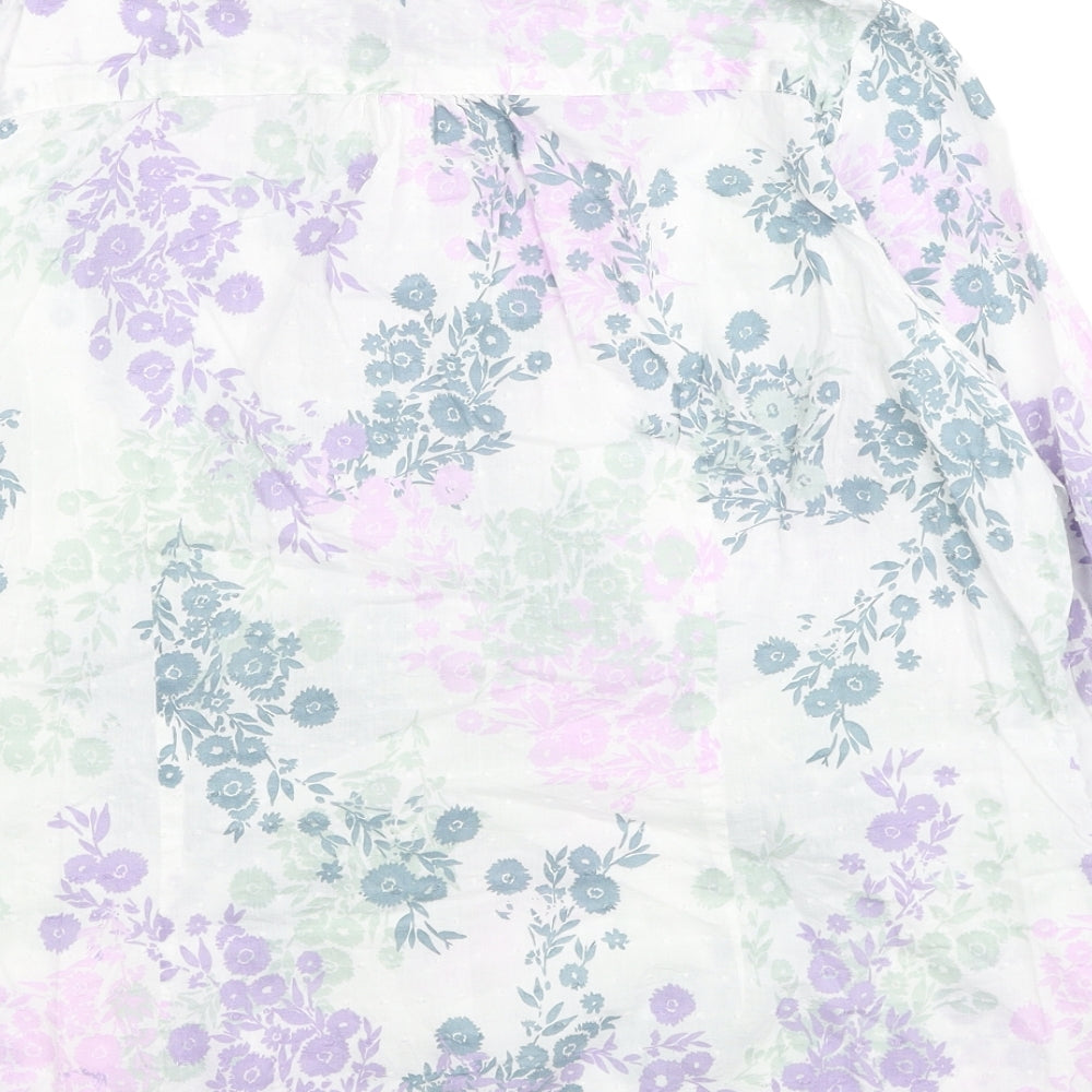 Marks and Spencer Womens White Floral Cotton Basic Blouse Size 18 Collared