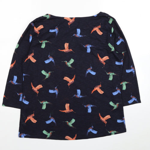 Marks and Spencer Womens Blue Geometric Polyester Basic T-Shirt Size 14 Boat Neck - Bird Print