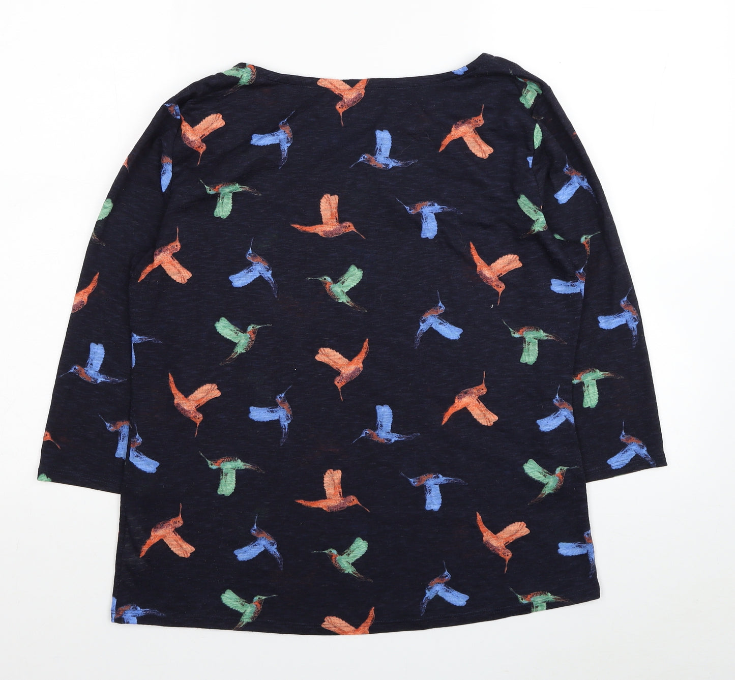 Marks and Spencer Womens Blue Geometric Polyester Basic T-Shirt Size 14 Boat Neck - Bird Print