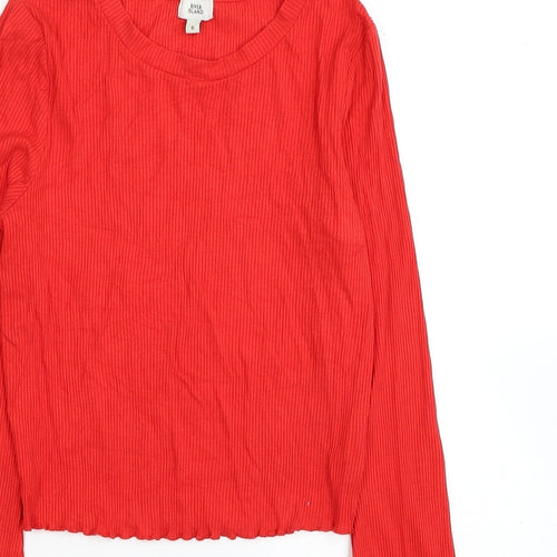 River Island Womens Red Viscose Cropped Blouse Size 6 Scoop Neck - Flared Sleeves