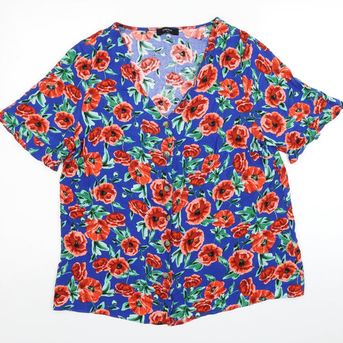Papaya Womens Multicoloured Floral Viscose Basic Blouse Size 16 V-Neck