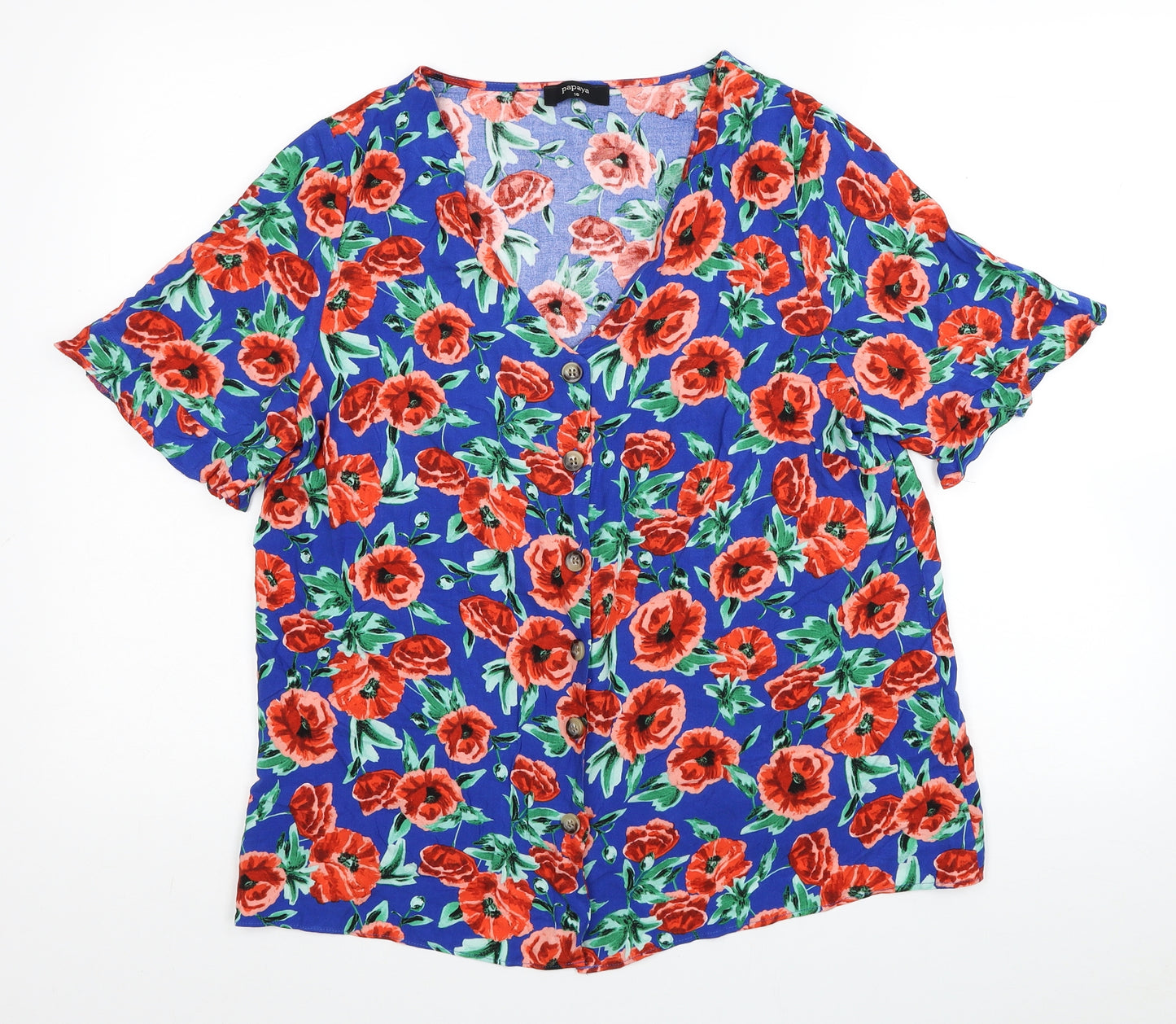 Papaya Womens Multicoloured Floral Viscose Basic Blouse Size 16 V-Neck