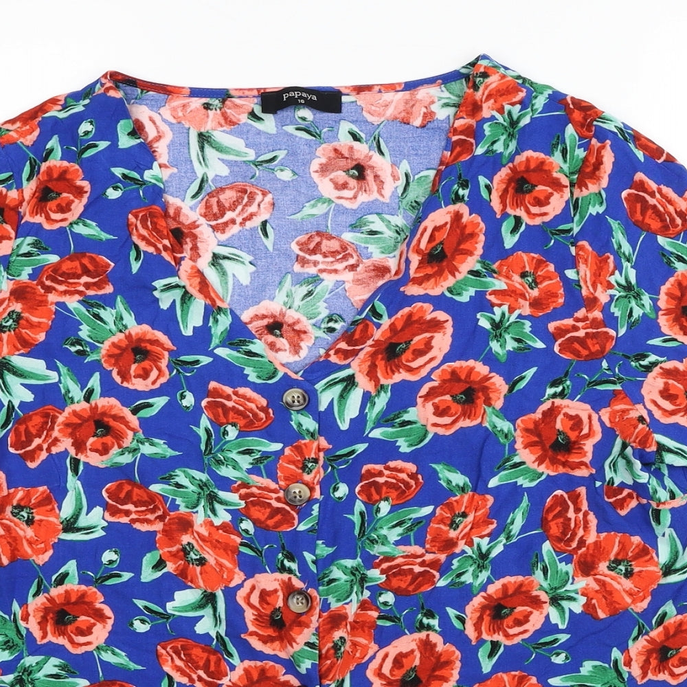 Papaya Womens Multicoloured Floral Viscose Basic Blouse Size 16 V-Neck
