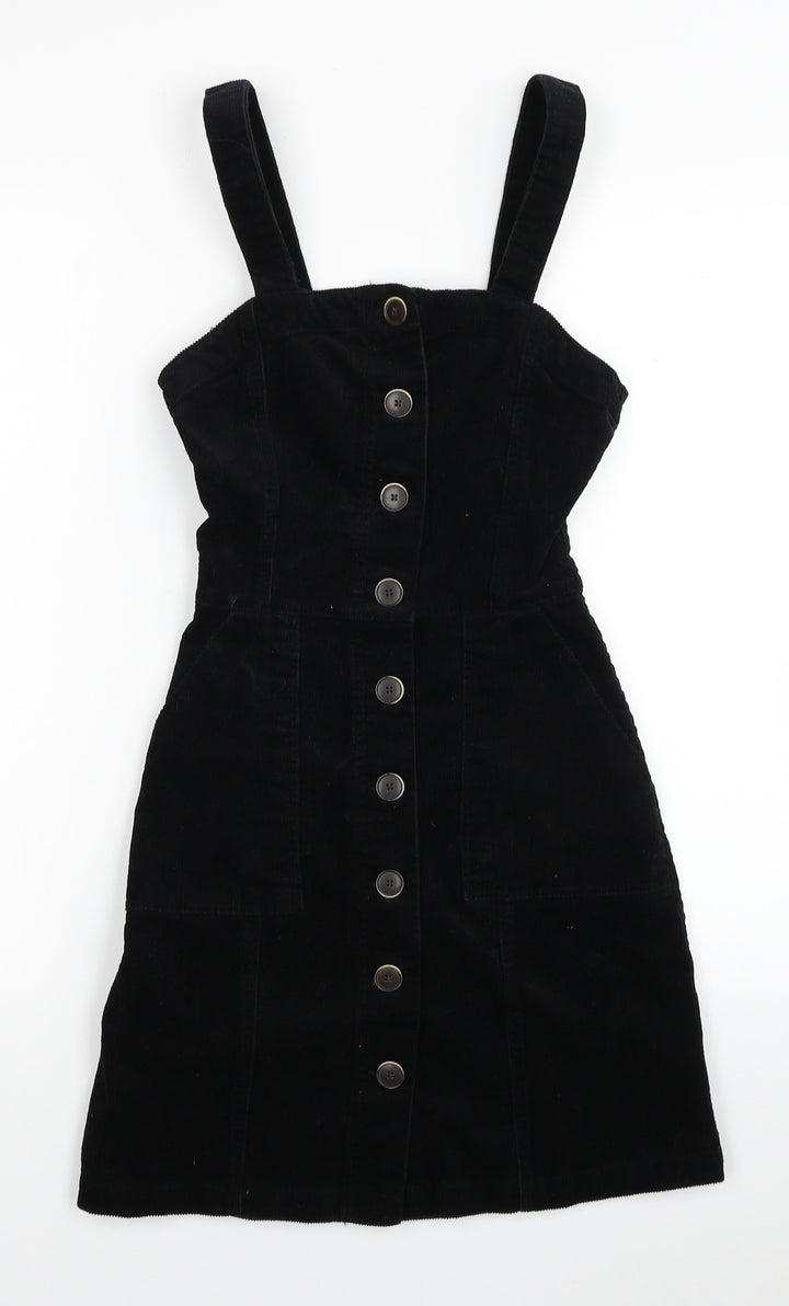 Denim & Co. Womens Black Cotton Tank Dress Size 4 Square Neck Button