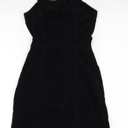 Denim & Co. Womens Black Cotton Tank Dress Size 4 Square Neck Button