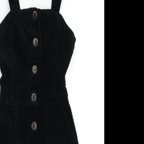 Denim & Co. Womens Black Cotton Tank Dress Size 4 Square Neck Button