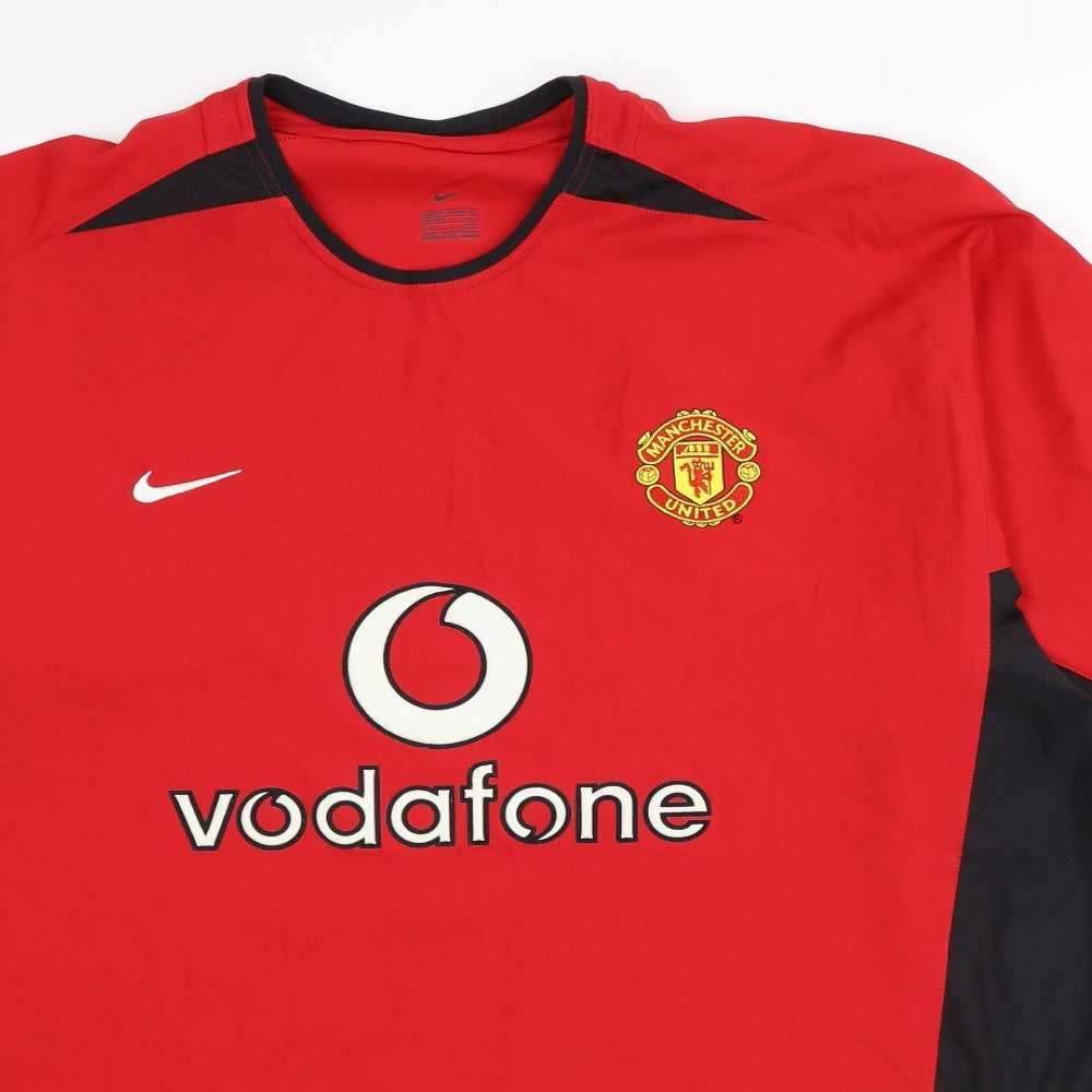 Nike Mens Red Polyester T-Shirt Size 2XL Round Neck - Manchester United