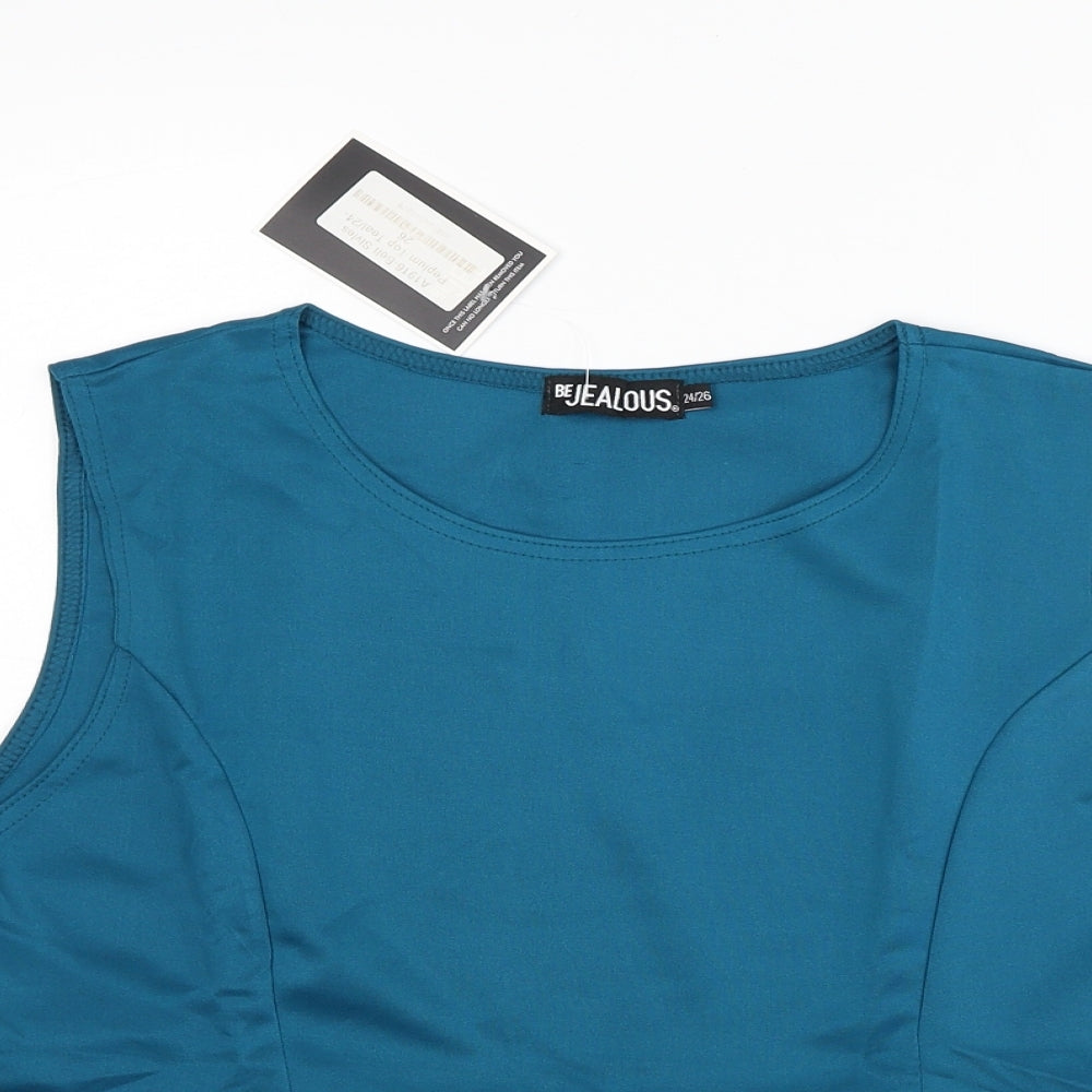 Be Jealous Womens Blue Polyester Basic Blouse Size 24 Scoop Neck - Flared