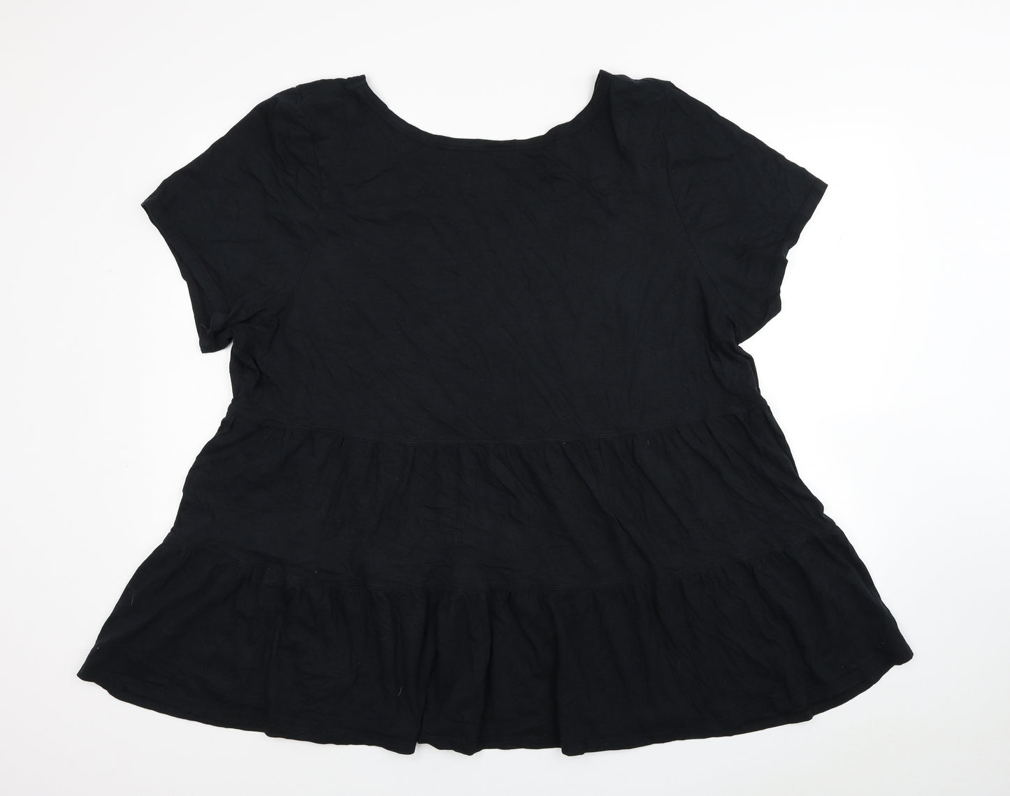 Evans Womens Black Cotton Basic T-Shirt Size 22 Boat Neck