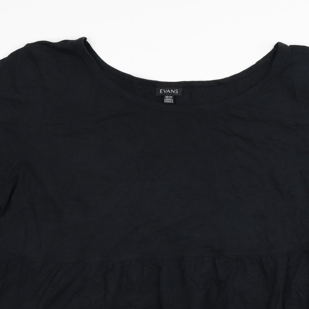 Evans Womens Black Cotton Basic T-Shirt Size 22 Boat Neck
