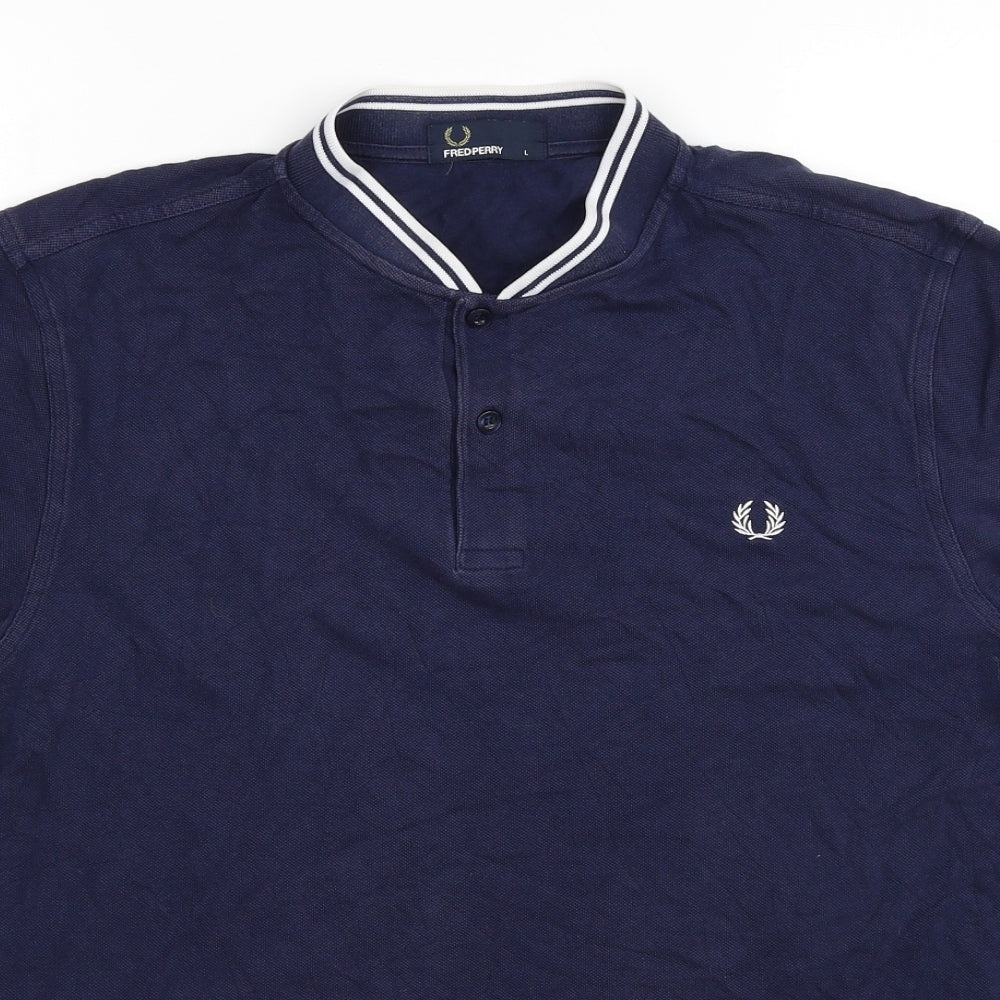 Fred Perry Mens Blue Cotton Polo Size L Collared Pullover