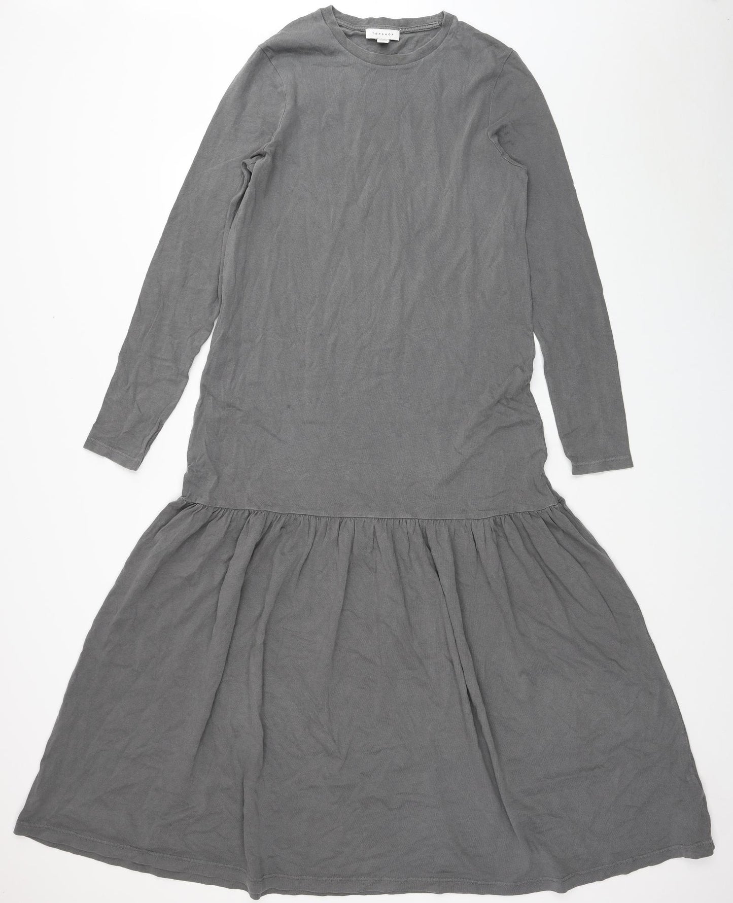 Topshop Womens Grey Cotton Maxi Size 10 Round Neck Pullover