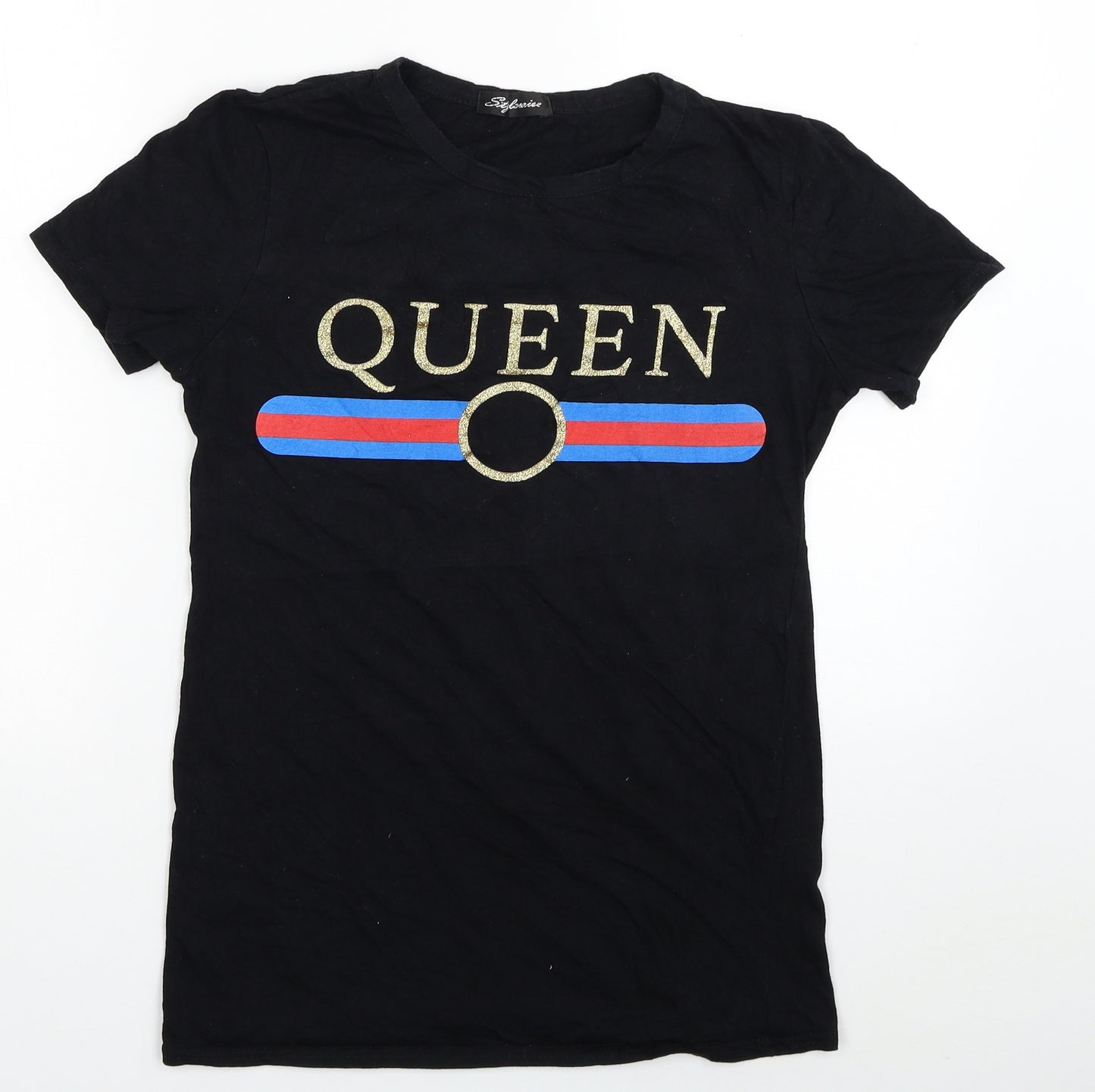 Stylewise Womens Black Cotton Basic T-Shirt Size S Round Neck - Queen