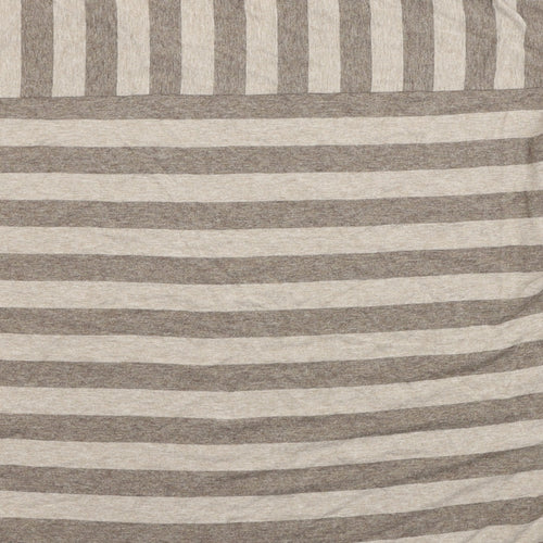 Marks and Spencer Womens Grey Striped Viscose Basic T-Shirt Size 14 Scoop Neck