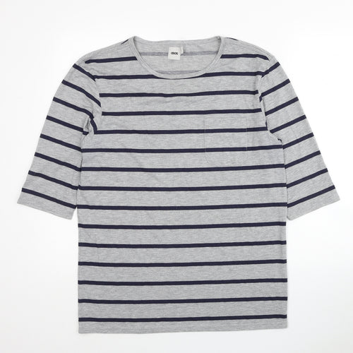 ASOS Womens Grey Striped Cotton Basic T-Shirt Size L Round Neck