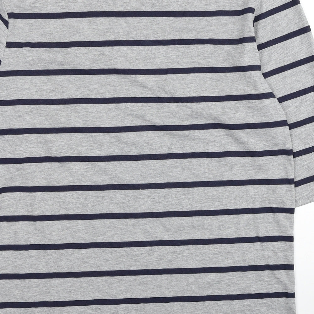 ASOS Womens Grey Striped Cotton Basic T-Shirt Size L Round Neck