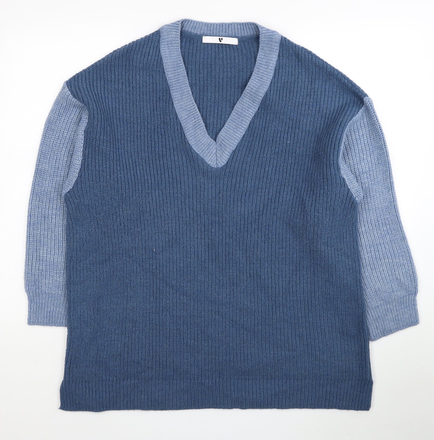 Very Womens Blue V-Neck Acrylic Pullover Jumper Size 18